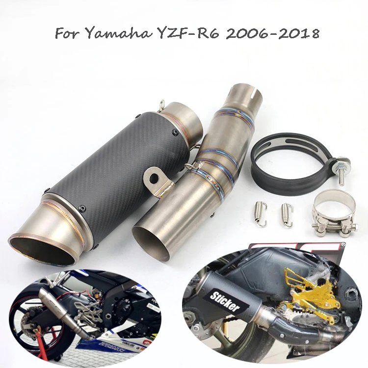 

For YZF R6 Motorcycle Exhaust System Slip on Carbon Fiber Exhaust Titanium Alloy Link Middle Pipe for Yamaha YZF-R6 2006-2018