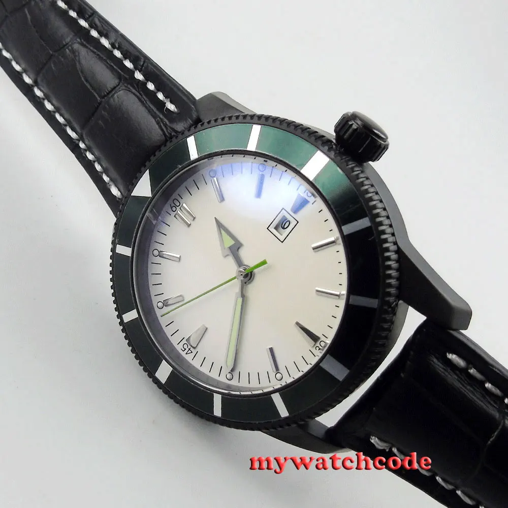 sterile white dial luminous marks date PVD case automatic movement mens