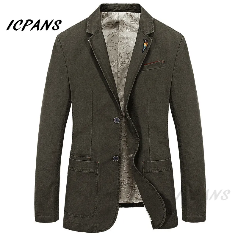 ICPANS повседневные мужские блейзеры хлопок Deinm деловые костюмы куртки армейский зеленый хаки плюс размер M-XXXXL осень мужская одежда