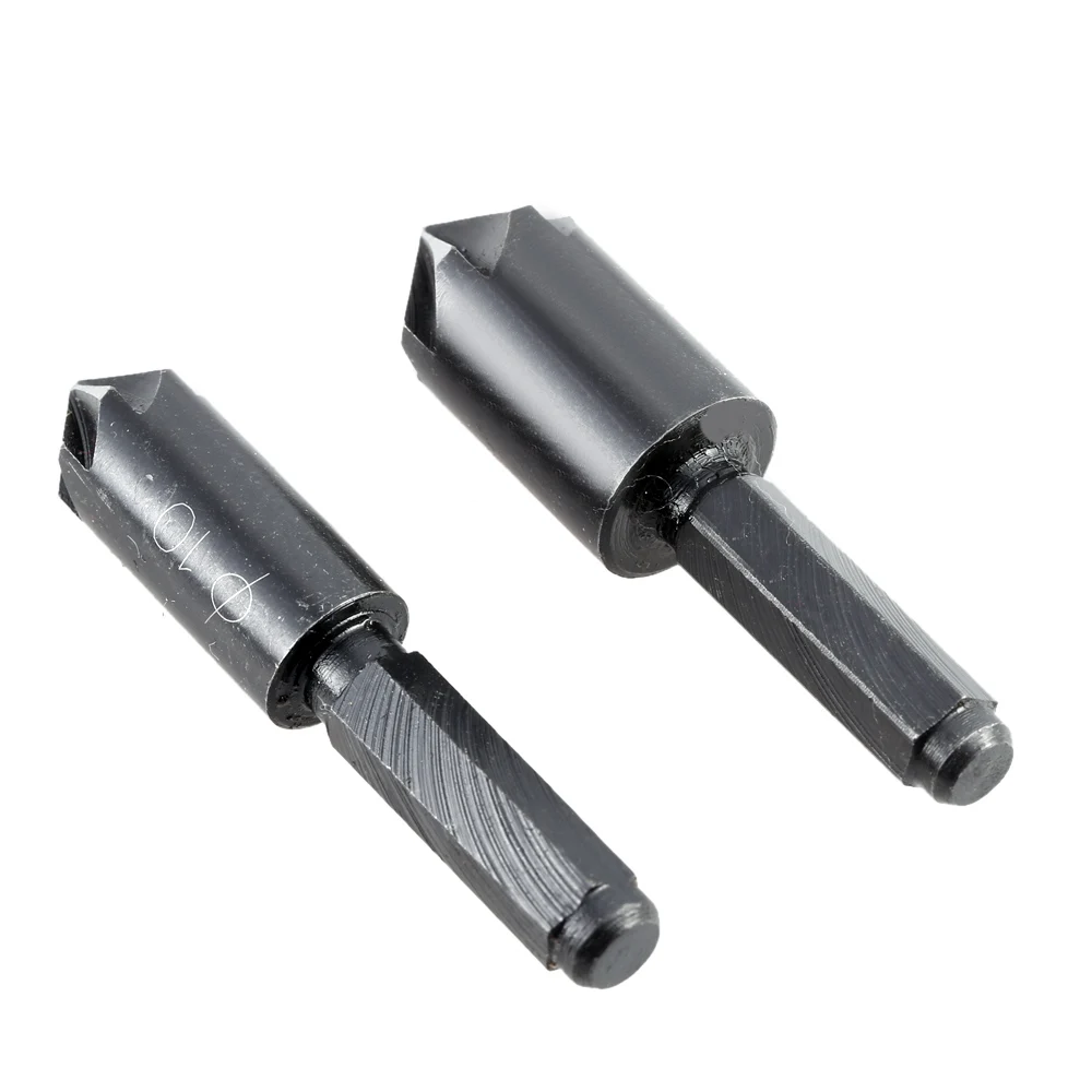 

2pcs High Carbon Steel Chamfer Reamer Countersink Set Chamfering Bit Pratical Chamfering Cutter Hole Saw Seven Flute Hex Shank