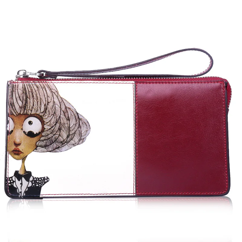 

Fashion Zipper Clutch Bag Handbag Day Clutches Women Cow Leather Cartoon Printing Long Purse Card Holder Wallets Girl Bags