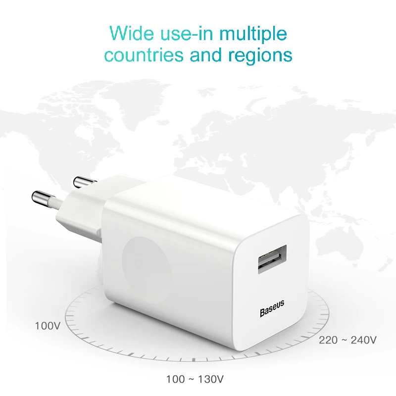 Baseus 24W Quick Charge 3.0 USB Charger QC3.0 Wall Mobile Phone Charger for iPhone X Xiaomi Mi 9 Tablet iPad EU QC Fast Charging