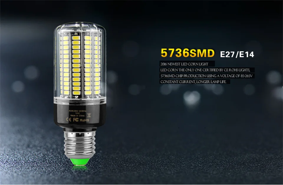 1 шт. супер люмен 5736 SMD без мерцания светодиодный светильник E27 E14 полный ватт 3 Вт 5 Вт 7 Вт 8 Вт 12 Вт 15 Вт AC 110 В-220 В светодиодный кукурузный светильник