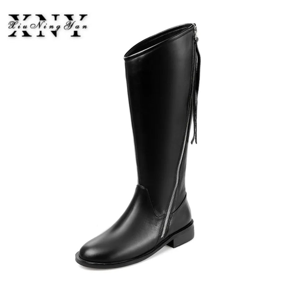XIUNINGYAN Women Knee High Boots Genuine Leather Autumn Winter Warm Back Zip High Motorcycle Snow Boot 2018 Handmade Shoes Woman XIUNINGYAN Women Knee High Boots Genuine Leather Autumn Winter Warm Back Zip High Motorcycle Snow Boot 2018 Handmade Shoes Woman