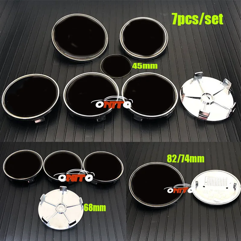

7PCS Car wheel Hub caps 68mm Epoxy Resin Car emblem Badge Head Trunk 82mm/74mm badge caps 45mm Car steering stickers car-styling