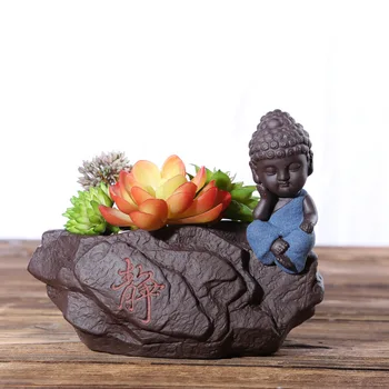 

Personalzed Buddha Ceramic Flower Pot Creative Succulent Plants Pot Household Purple Clay Decoration