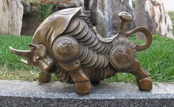 

China Copper Bronze wealth ox Bull Lucky Feng shui Auspicious statuary