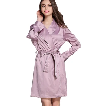 

women's sexy long sleeve rayon silk bathrobe satin long nightgowns piping spa robe sleepwear with belt