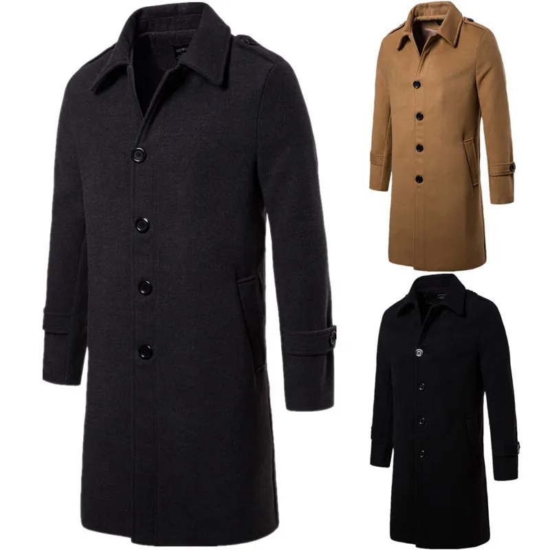 

Nice New Men Lapel Thicken Woolen Coat Fashion England Style Men Business Long Single-breasted Slim Coats For Autumn Winter