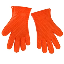 Две барбекю термостойкие силиконовые перчатки духовка кухонный гриль барбекю кулинарные рукавицы, оранжевый