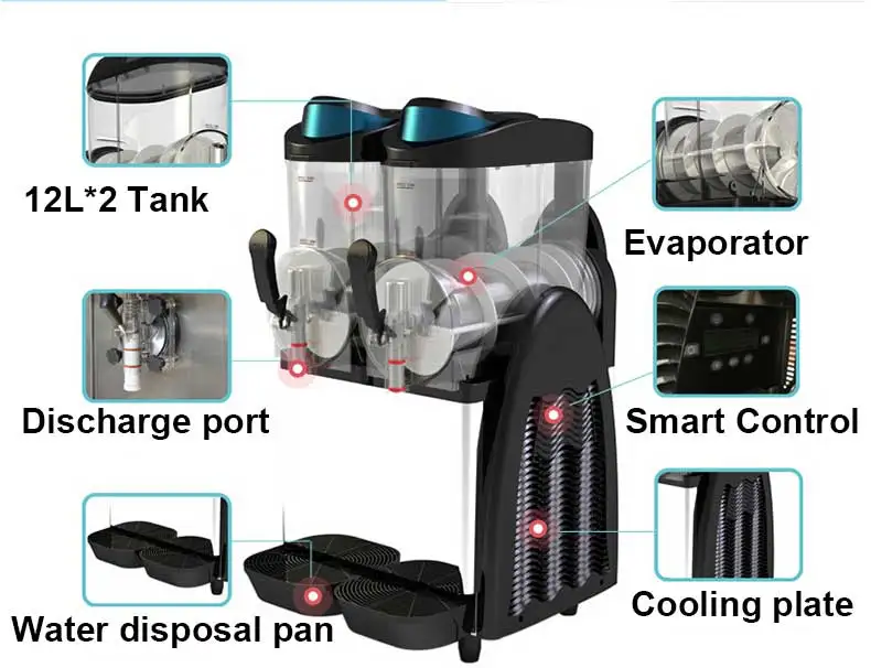 XEOLEO двухтанковая машина 12 л* 2, распределитель холодной питьевой воды, коммерческая машина для расплава снега, 220 В, полностью автоматический смеситель для слякоти