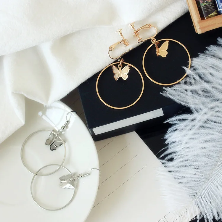 

Big Round Butterfly Clip Earrings No Pierced Ear Clip Metal Simple Bowknot Earrings Without Piercing Women Minimalist Jewelry