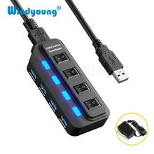 Usb-концентратор 3,0, 4 порта, usb-разветвитель 3,0, Суперскоростной концентратор для передачи данных, отдельные переключатели вкл/выкл, светодиодный usb-кабель, совместимое с usb-устройством