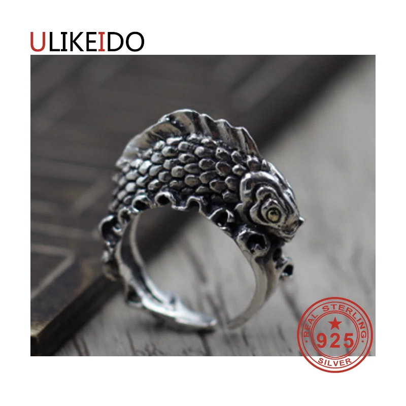 

100% Pure 925 Sterling Silver Jewelry Fish Rings Adjust Vintage Mens Signet Ring For Women Special Christmas Gift 948