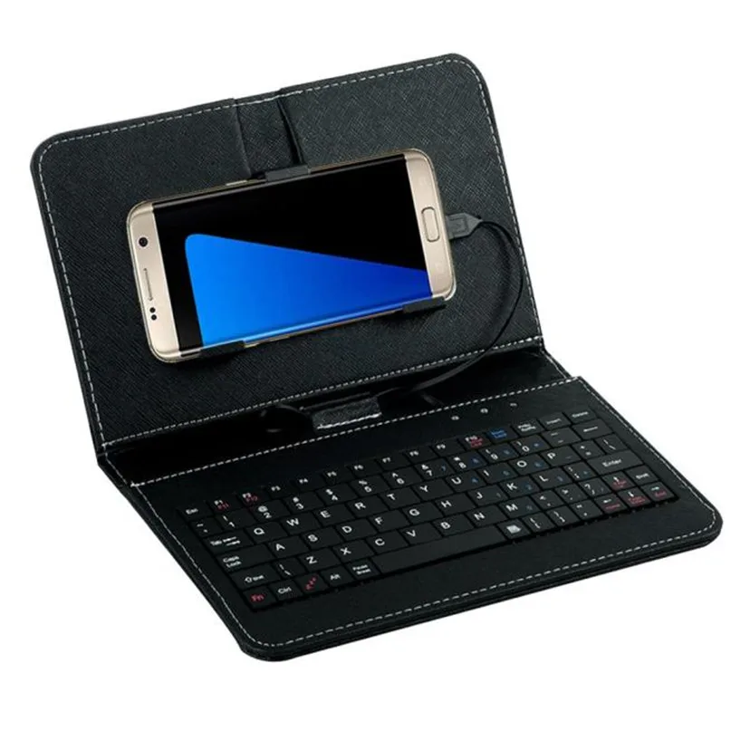 

2019 Micro USB Leather General Wired Keyboard Flip Case For Andriod Mobile Phone Case Cover Black Back Cover Coque Capa