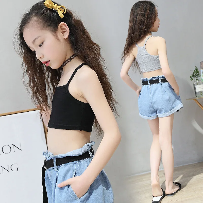 Black Grey Tops Camisole For Girls Sports Vest Clothes Summer Spring 2018 Little Girls Sling Tank Top Teenage Kids Vest Black Grey Tops Camisole For Girls Sports Vest Clothes Summer Spring 2018 Little Girls Sling Tank Top Teenage Kids Vest