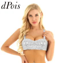 Женский Блестящий бюстгальтер с блестками и широкими бретельками, бюстгальтер с низкой спинкой, топы для танцев, топы для танцев, вечерние топы, Клубная одежда, топы для танцев