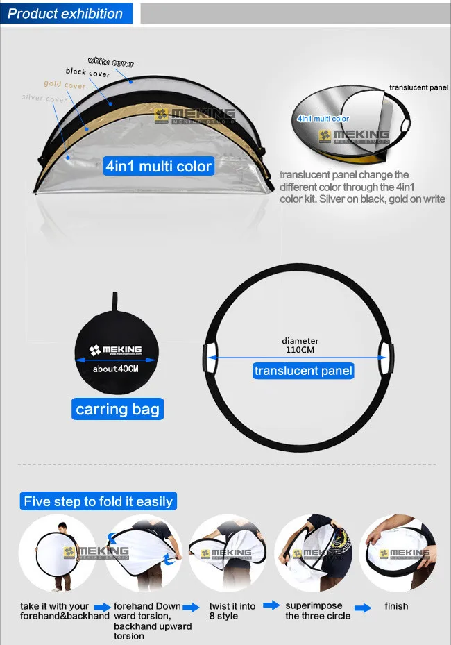 110 см/4" 5 в 1 освещение Mulit складной портативный фотоотражатель с ручкой сумка для переноски для фотостудии