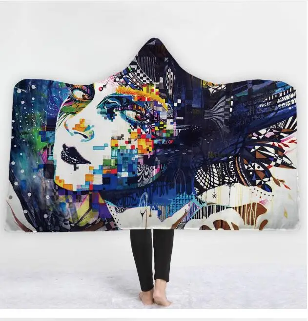 8 3D печатное одеяло Pixie Cold Art с капюшоном для взрослых и детей теплый носимый флисовый женский плед плащ из микрофибры на диване - Цвет: 8