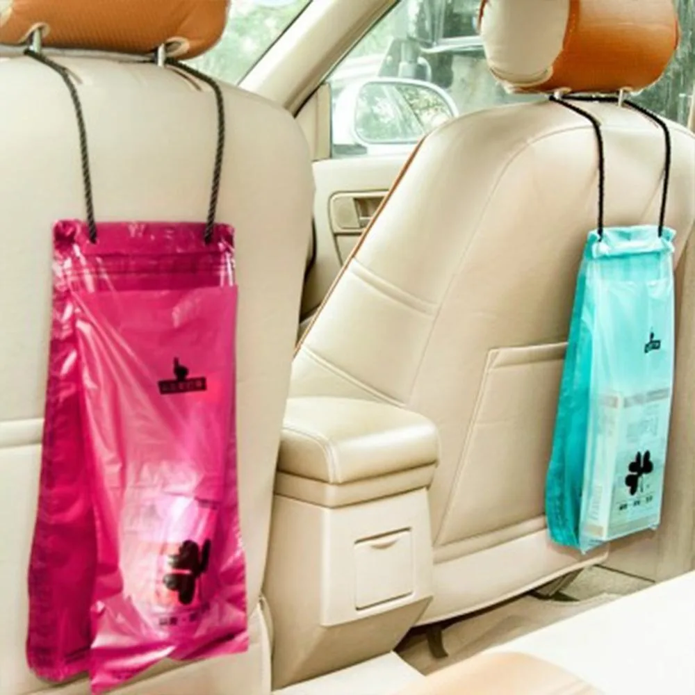 50pcs Car Sealable Garbage Bag Auto Seat Back Hanging Trash Bin Trash