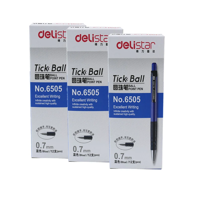 

Deli 36pcs a lot button press Ballpoint Pen Office Ball Pen 0.7 mm Blue Pen 6505 mix color shell