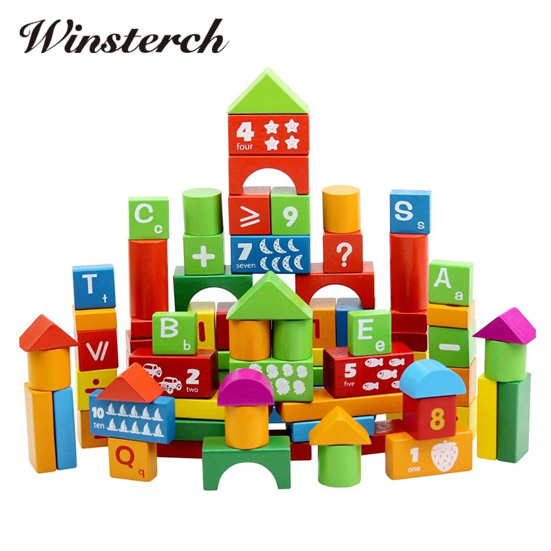 

Baby Wood Building Blocks 100pcs/set Letters Numbers All Kinds of Patterns Kids Early Educational Wooden Toys Set ZS016