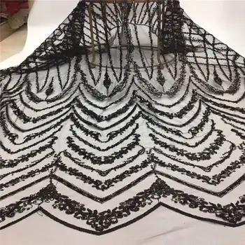 

Sequined lace fabric black trimmed tulle lace fabric 2019 latest African lace fabric wholesale free shipping QF1383B-1