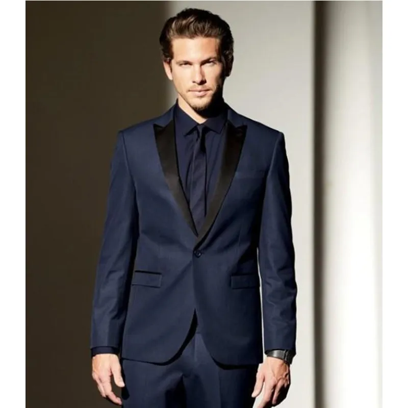 Последние Стиль мужской костюм высокое качество заказ 2 шт. одна кнопка максимумом нагрудные темно-синий Свадебная вечеринка мужские