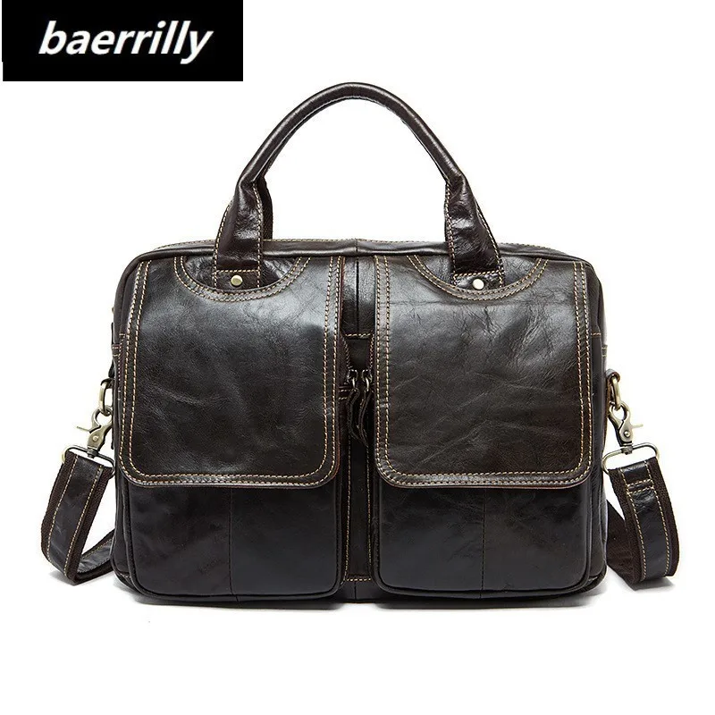 

crazy horse Men Briefcase fashion Laptop Bag Genuine Leather Men Bag vintage Men Messenger bag Shoulder Crossbody Bags Handbags