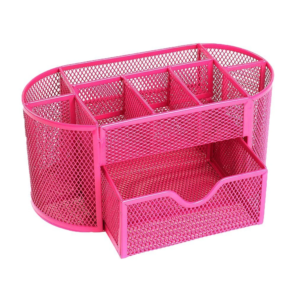 

Multifunctional 9 Components Metal Table Storage Box Desktop Organizer(Rose Red)