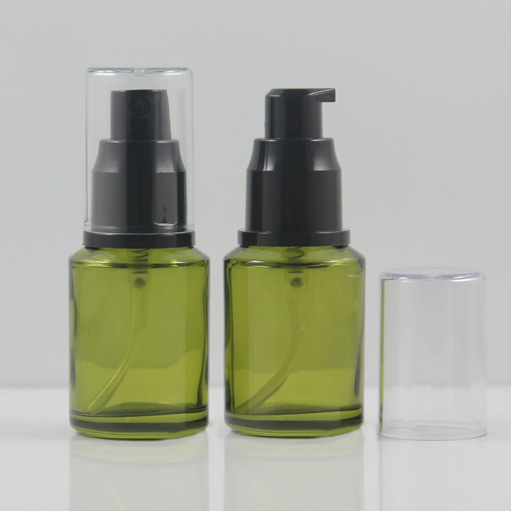 

free shipping just send to Thailand , 200pcs 30ml olive green Glass lotion bottle with black plastic lotion pump