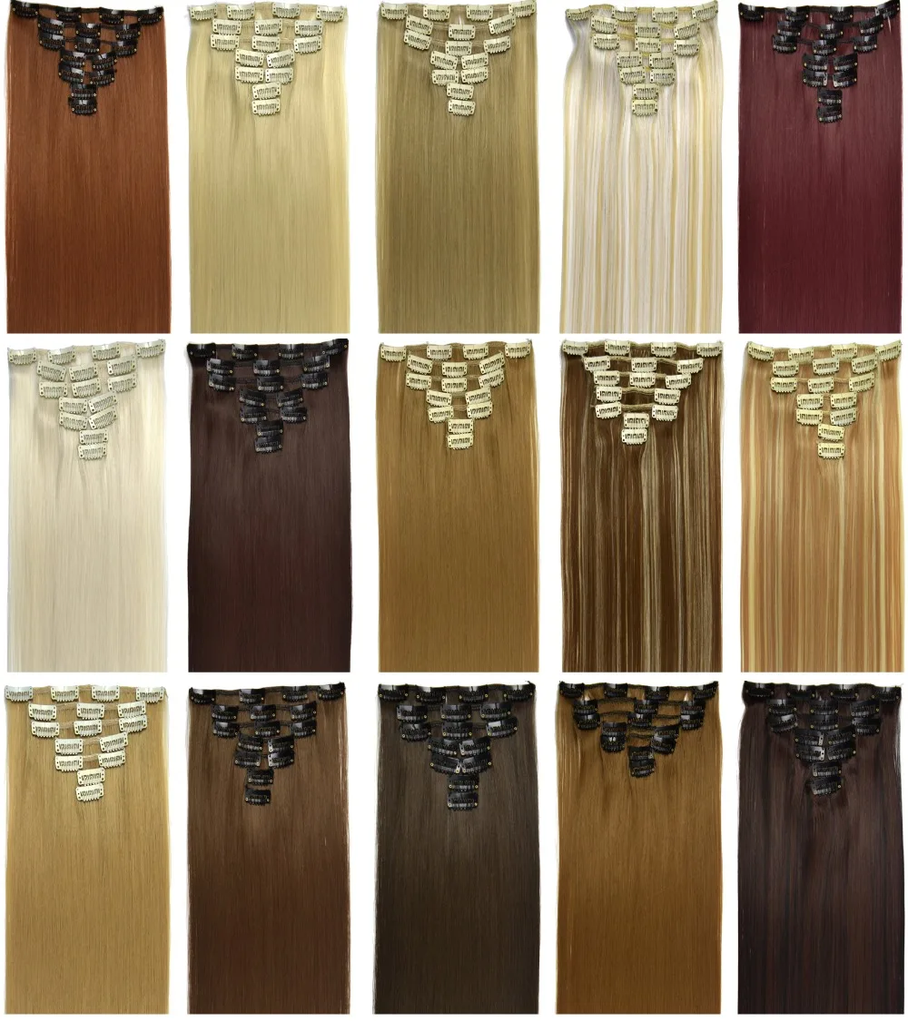22(55cm) straight clip in  hair extensions 130g 7pcs/set hot resistant synthetic, 30 colors available