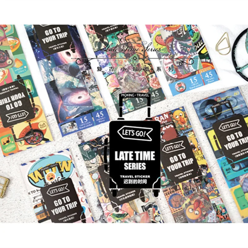 

Moking travel late time series stamp paper diary sticker 45 pcs/pack Decoration label Wholesale