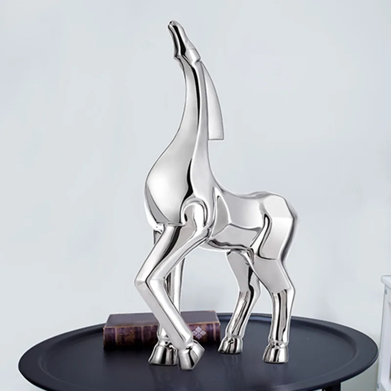 

Hot Silver-plated Ceramic Horse Elegant Animal Decoration Home Decorations Crafts Ceramic Crafts Electroplating Valentine's Gift