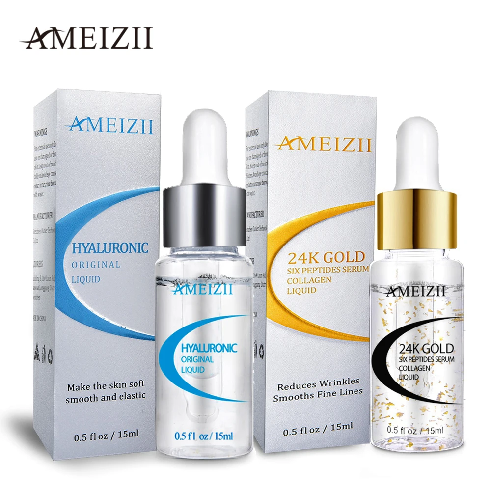 Сыворотка с 6 пептидами AMEIZII 24K Gold + гиалуроновая кислота увлажняющая отбеливающая