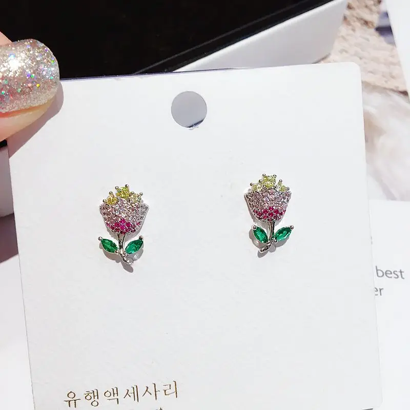 

Exquisite Colorful Flower Stud Earrings Multi Color Cubic Zircon Stone Earrings for Women CZ Crystal Jewelry