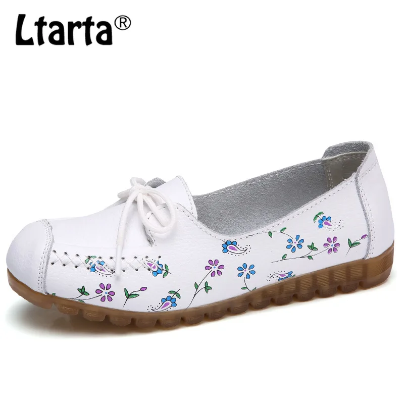 

LTARTA Women's Shoes New Single Shoe Soft Upper Comfortable Printing Ladies Flat-heeled Genuine Leather Women's Shoes CQY-E2202