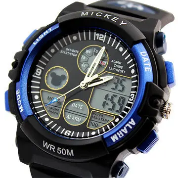 Disney brand Mickey Children 50m waterproof Digital quartz Wristwatches Boy girl calendar Alarm Swim Stop Watch
