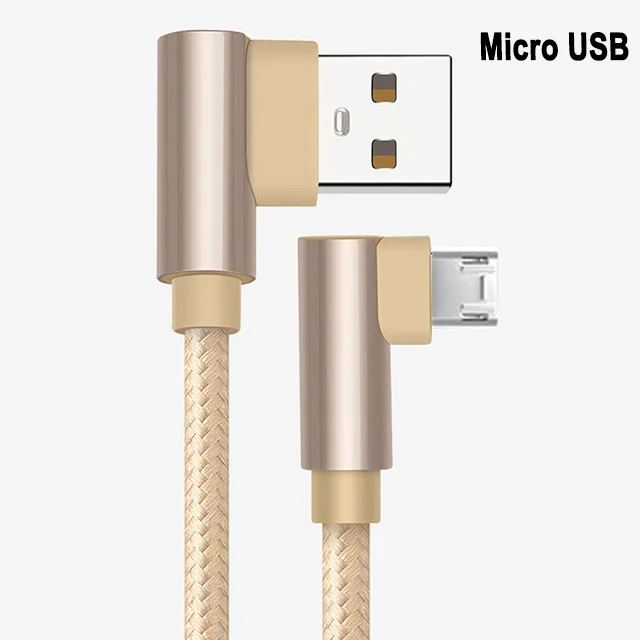 QC 3,0 двойной локоть мобильный телефон USB кабель для передачи данных Micro usb type C кабель для samsung Galaxy S9 S8 Plus зарядный кабель - Цвет: Micro USB Gold