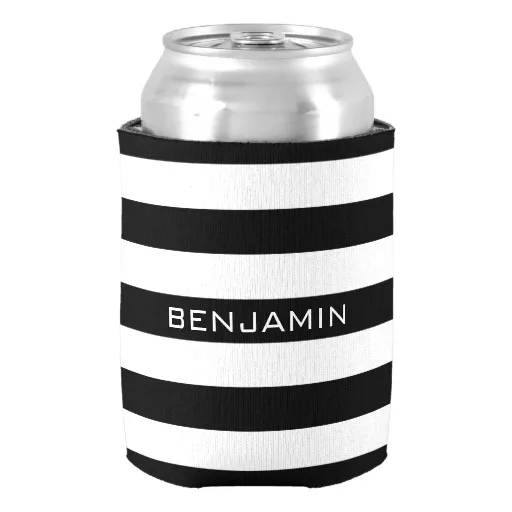 Черно-белый полосатый узор пользовательское имя может охладитель Свадьба День Рождения Декор пользу пива держатель изолятор Напитки
