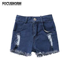 Летние для новорожденных Для маленьких мальчиков девочки, отверстие джинсы Шорты для женщин Брюки для девочек одежда Короткие шорты модные Джинсовые укороченные брюки От 0 до 5 лет