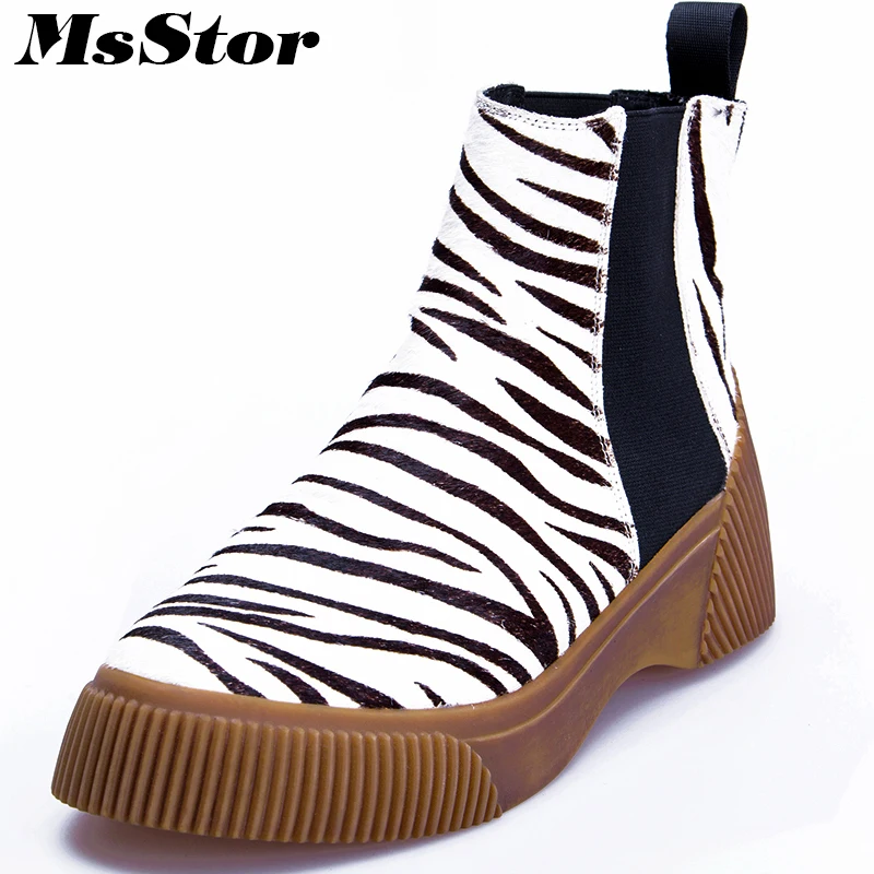 

MsStor Round Toe Thick Bottom Women Boots Casual Fashion Leopard Print Ankle Boots Women Shoes Elegant Platform Boots For Woman