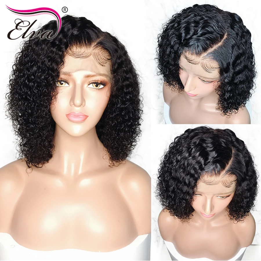 13x6 человеческие волосы на кружеве парики для черных женщин Безглютеновые бразильские кудрявые волосы remy короткие волосы на кружеве боб