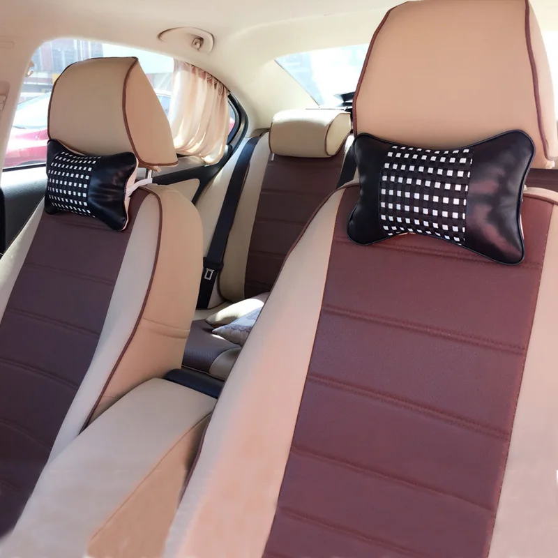 2Pcs PU Leather Car Seat Head Neck Rest Cushion Pad Headrest Pillow Universal