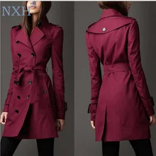NXH осенний брендовый женский плащ Длинная ветровка Европейский Американский модный тренд двубортный тонкий длинный Тренч