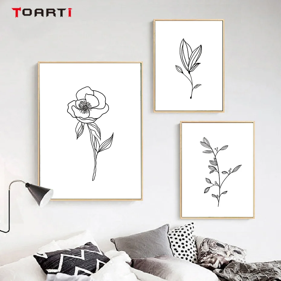 

Flower Leaf Bud Wall Painting Scandinavian Art Minimalist Line Drawing Nordic Posters&Prints Living Room Home Decoration Picture