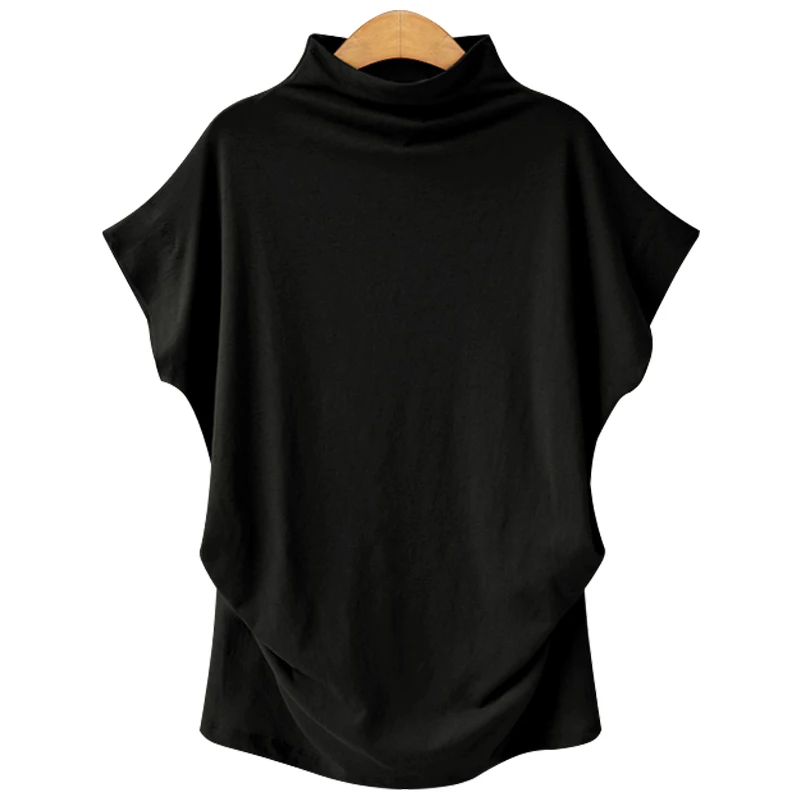 Женская футболка, водолазка, футболка размера плюс, Женская хлопковая Корейская футболка, женская футболка - Цвет: Black