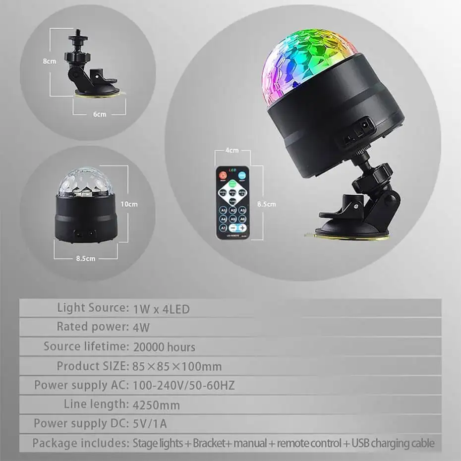 Мини-светильник для дискотеки, сценический светильник, музыкальный активированный DJ светильник s 3 режима воспроизведения, usb-кабель на присоске для автомобиля, домашние, вечерние