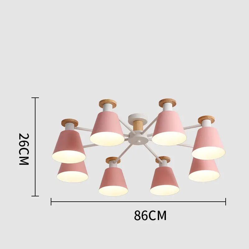 Деревянный Макарон романтичная люстра красочные современный простой Внутреннее освещение 3/6/8 в простом стиле для гостиной, спальни, лампа теплоты 0113 - Цвет абажура: pink-8 head