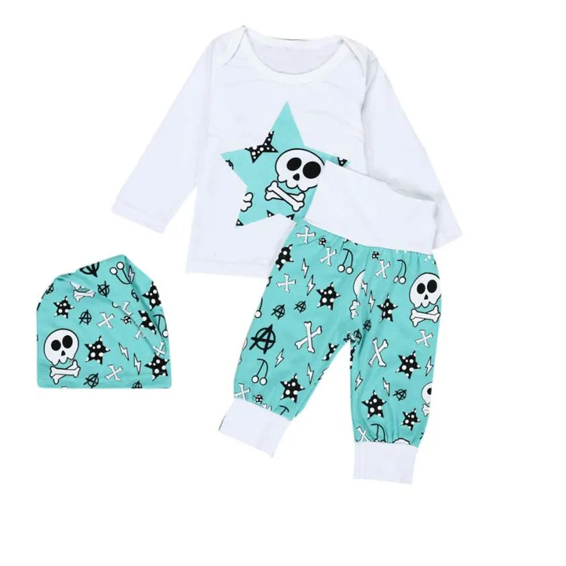 White Color Lovely Baby Boys Girls Outfit Clothes Long Sleeve Printing T-Shirt+Long Pants+Hat 1Set New 2017 Dropshipping ST27